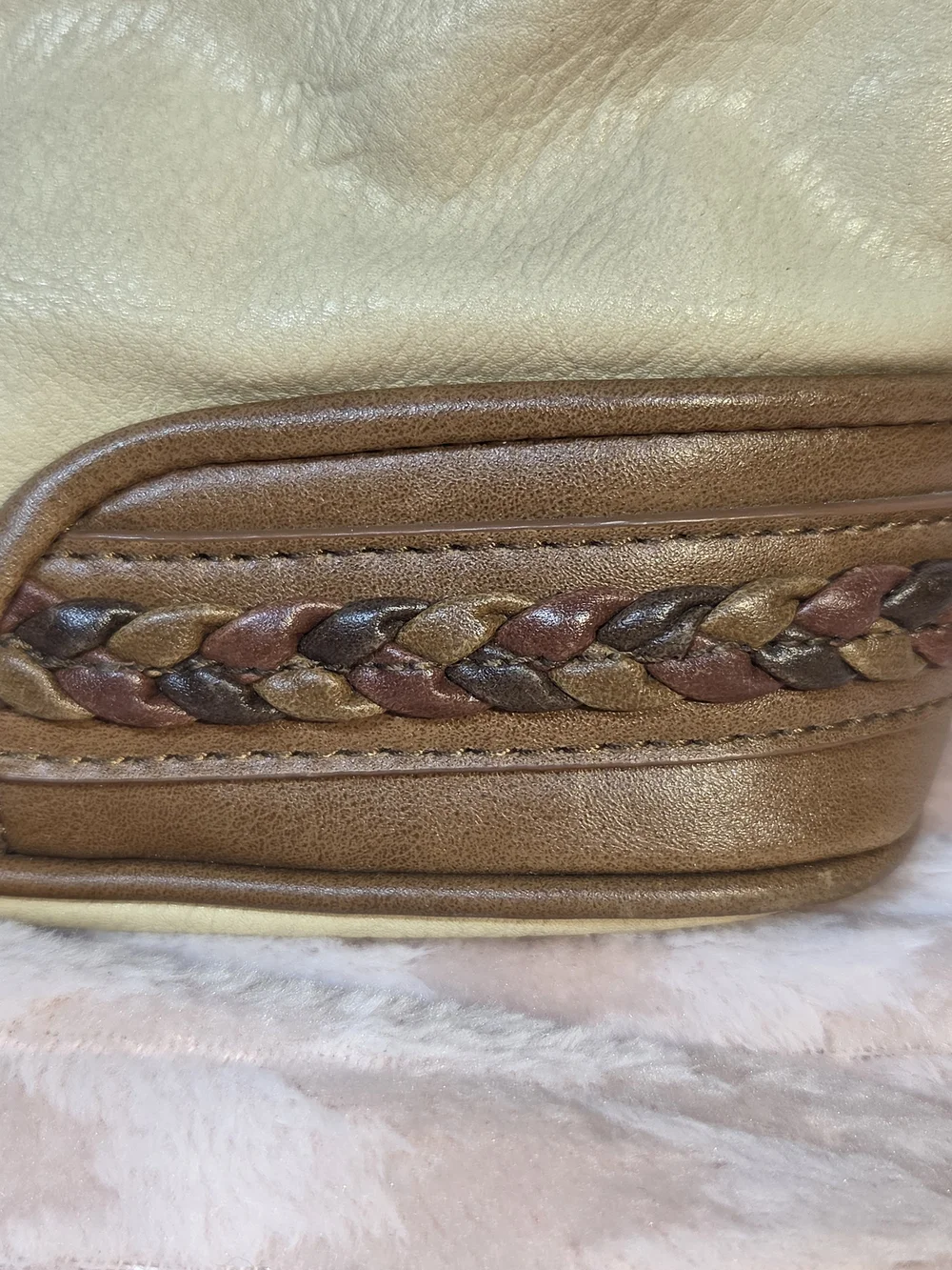 Bueno Classic Two-Tone Beige and Brown Satchel Handbag